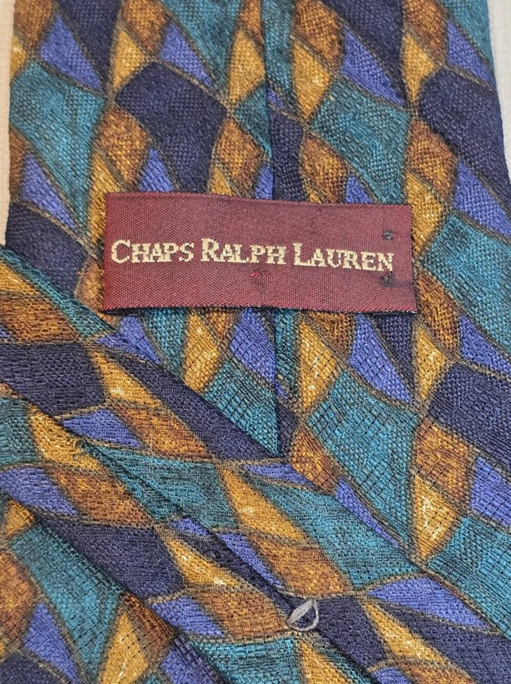 Chaps Ralph Lauren 100 % Pure Silk Men's Geometric Silk Tie in Teal, Navy & Gold